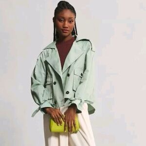 By Anthropologie Cropped Trench Coat – Mint – Size Large – NWT